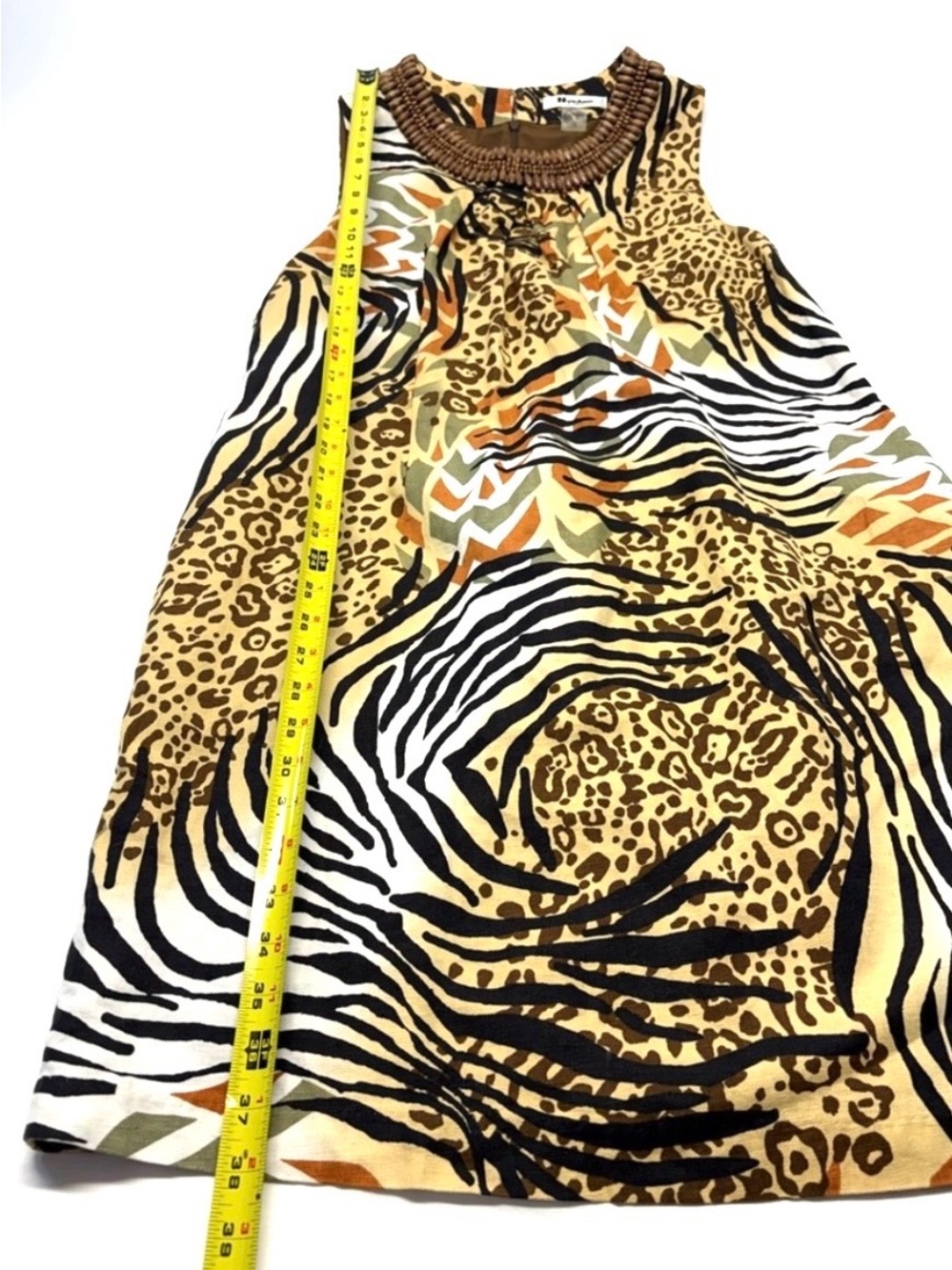 Peter Nygard Tribal Animal Print Shift Dress with Beaded Neckline Size 16 - Picture 7 of 12